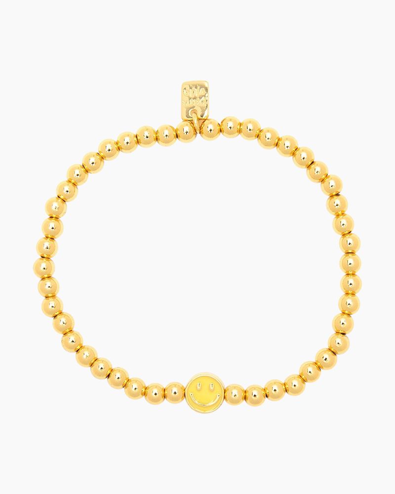 Pura Vida Happy Face Ball Bead Stretch Bracelet in Gold