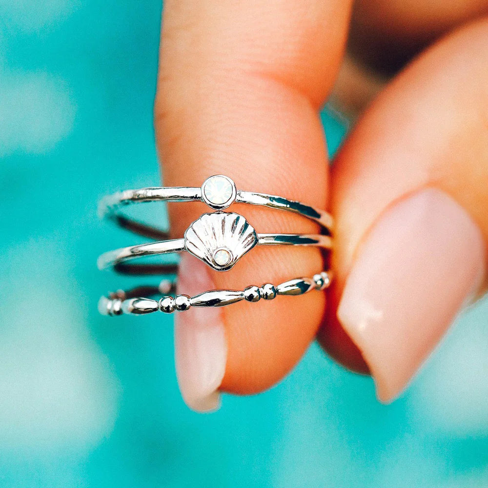 Pura Vida Opal Shell Ring Stack