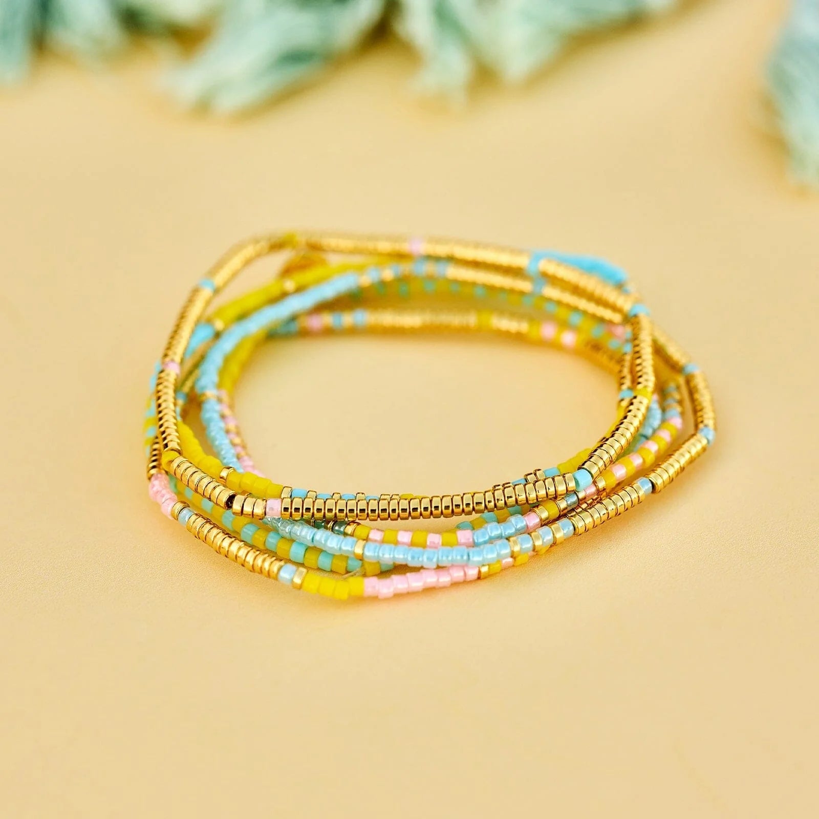 Pura Vida Mixed Bead Sunset Beach Stretch Bracelet Set of 8