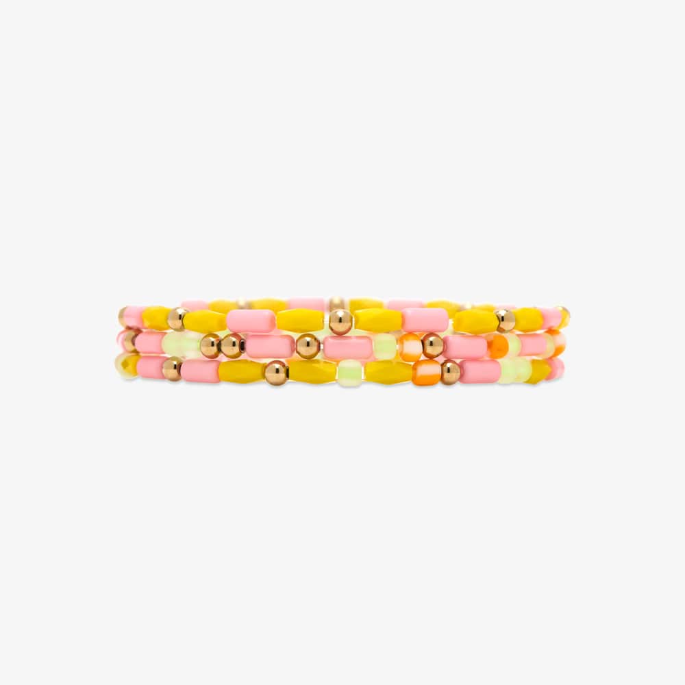 Pura Vida - Mixed Bead GD Stretch Bracelet Set of 3 - Sarita