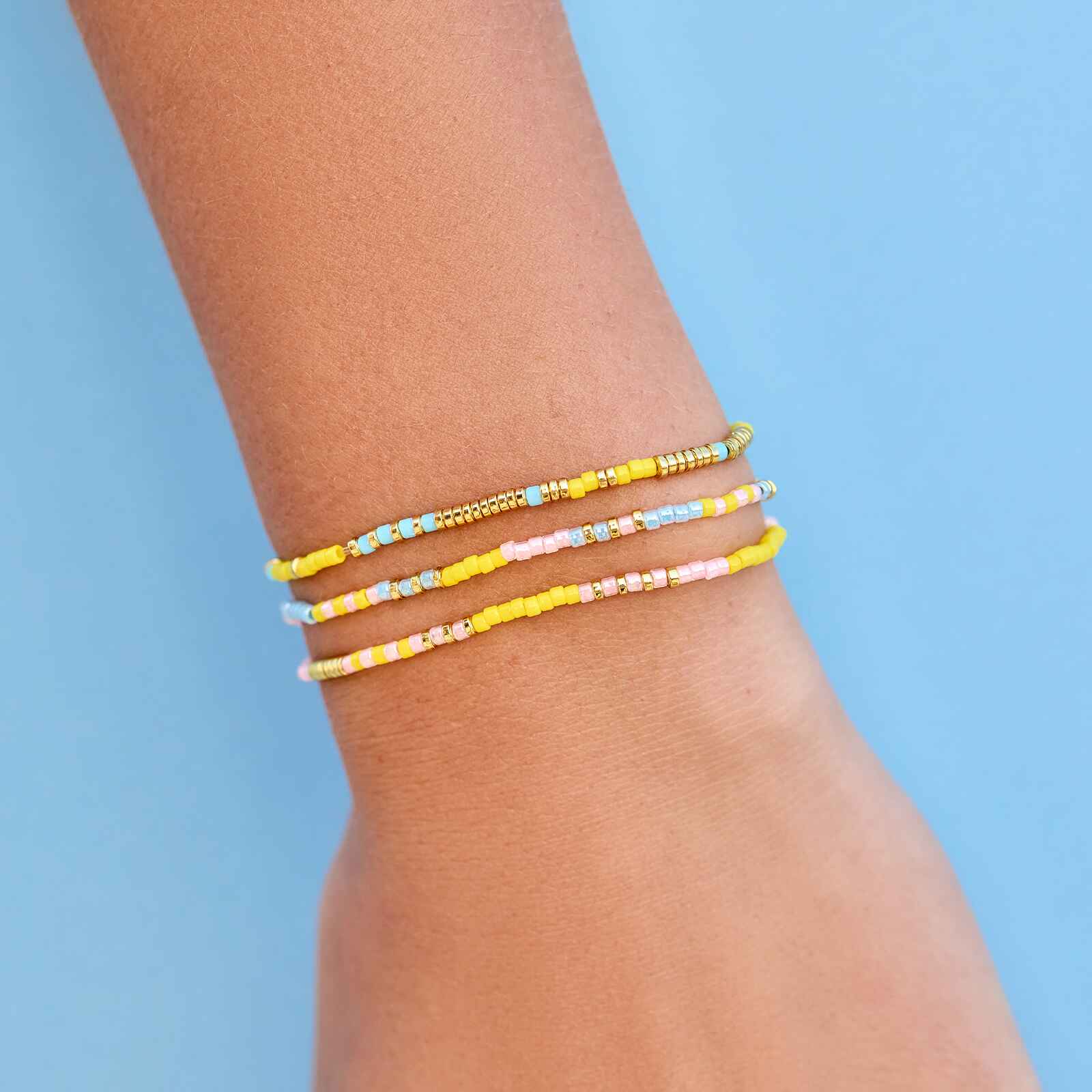 Pura Vida Mixed Bead Sunset Beach Stretch Bracelet Set of 3