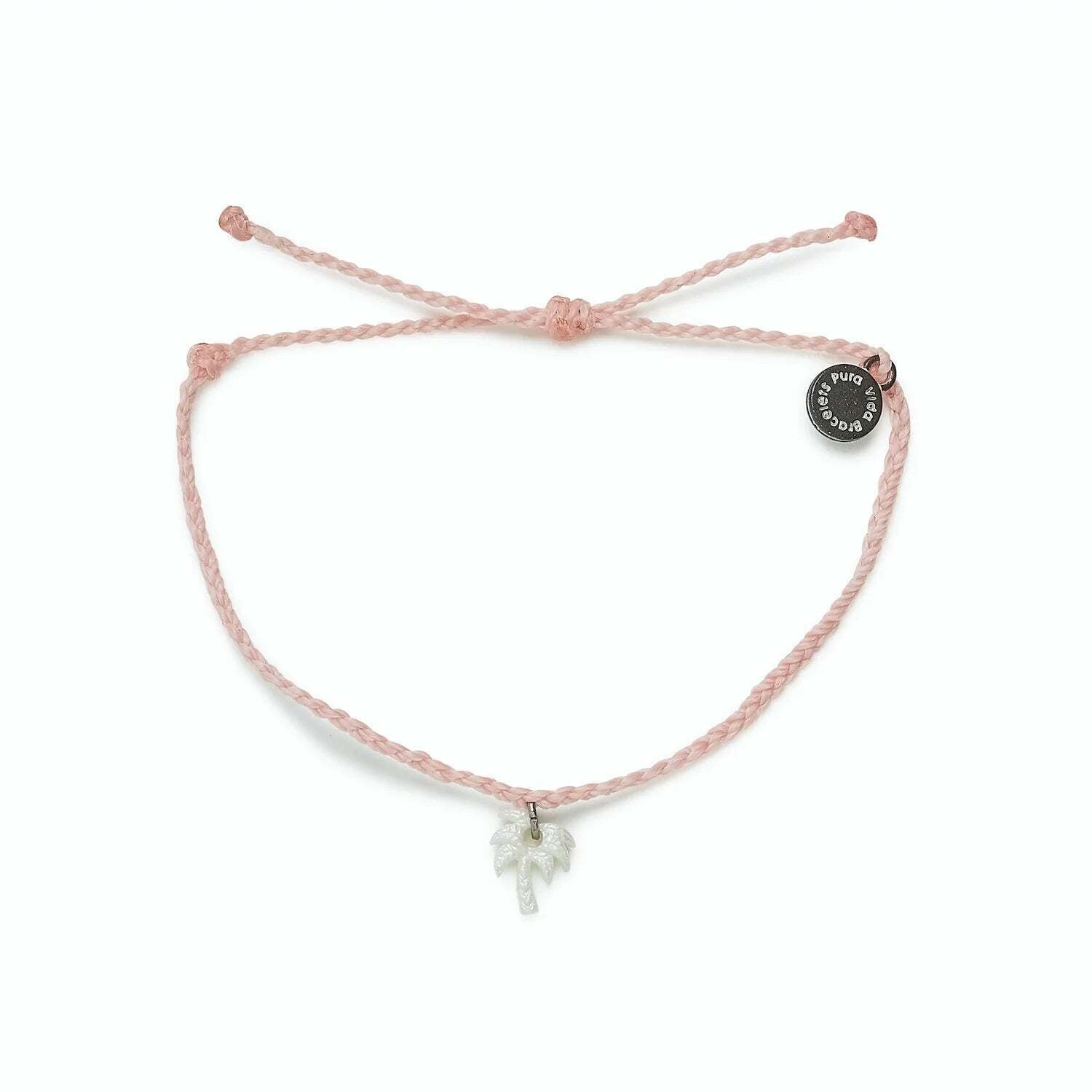 Pura Vida Engraved Mother of Pearl Palm Silver Bracelet in Baby Pink