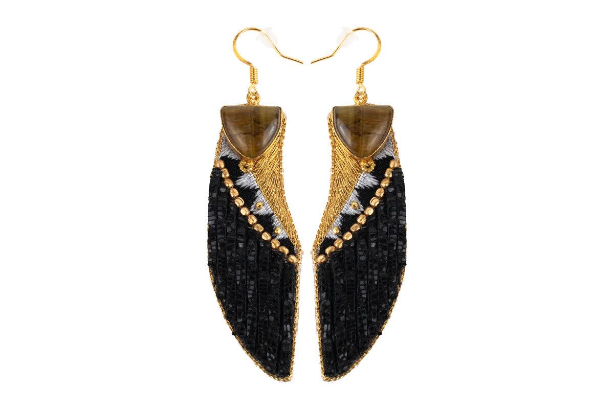 CHEMS Earrings Black Lizard with Tigers Eye