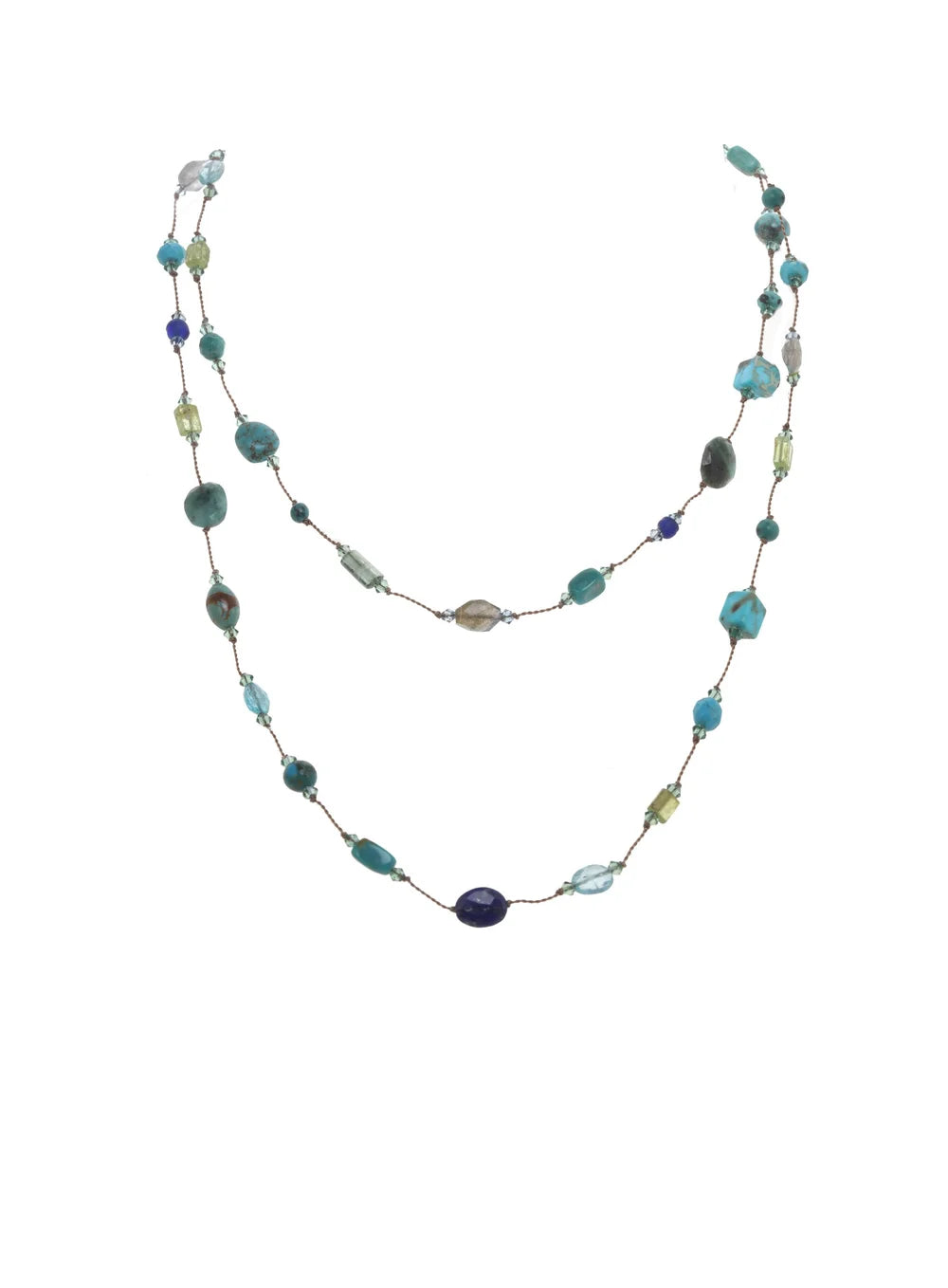 Margo Morrison Turquoise and Blue Gemstone Long Necklace
