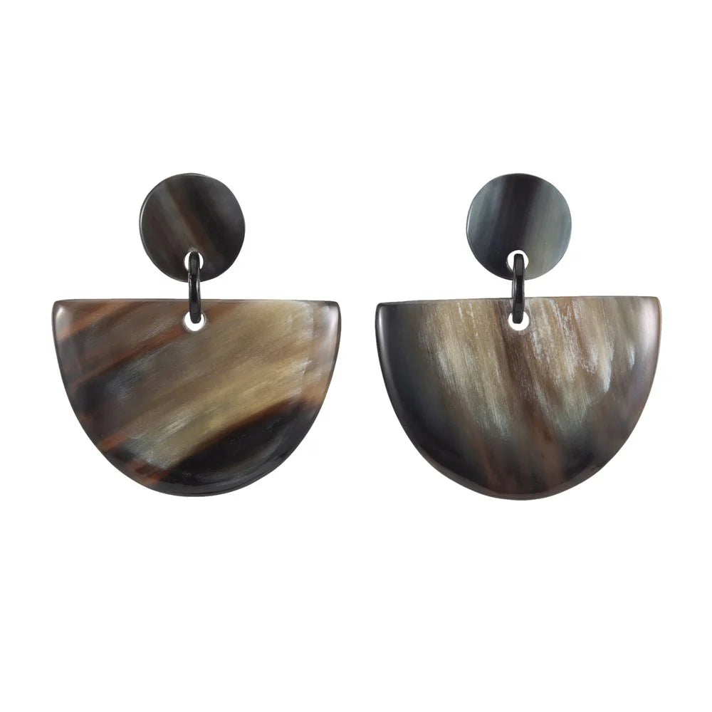 Dark Natural Horn Drop Earring On Post