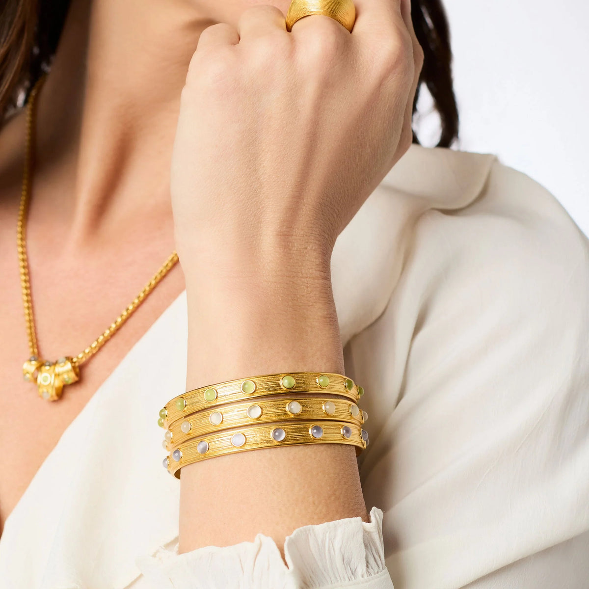 Julie Vos - Cobblestone Stone Bangle Multi Stone Cat's Eye - Gold Medium
