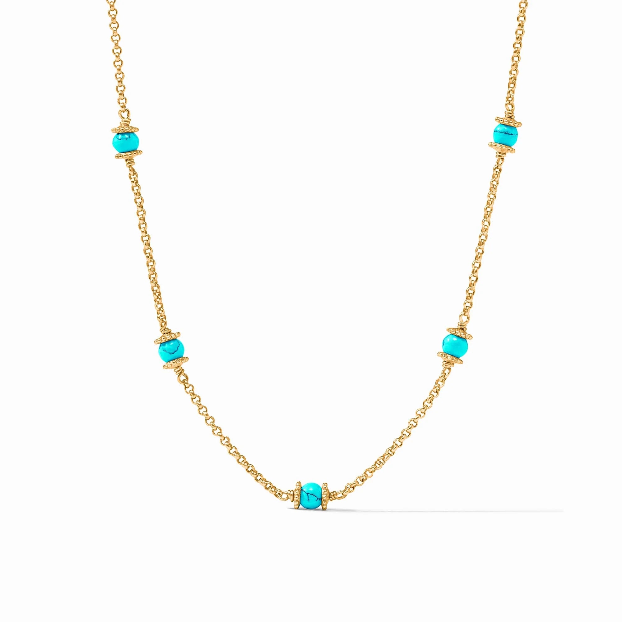 Julie Vos - Hydra Delicate Station Gold Necklace - Turquoise Blue