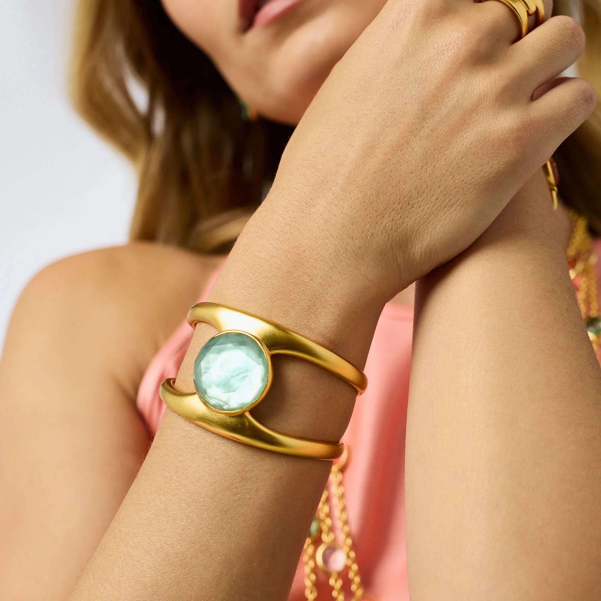 Julie Vos - Laguna Stone Cuff - Iridescent Aquamarine Blue