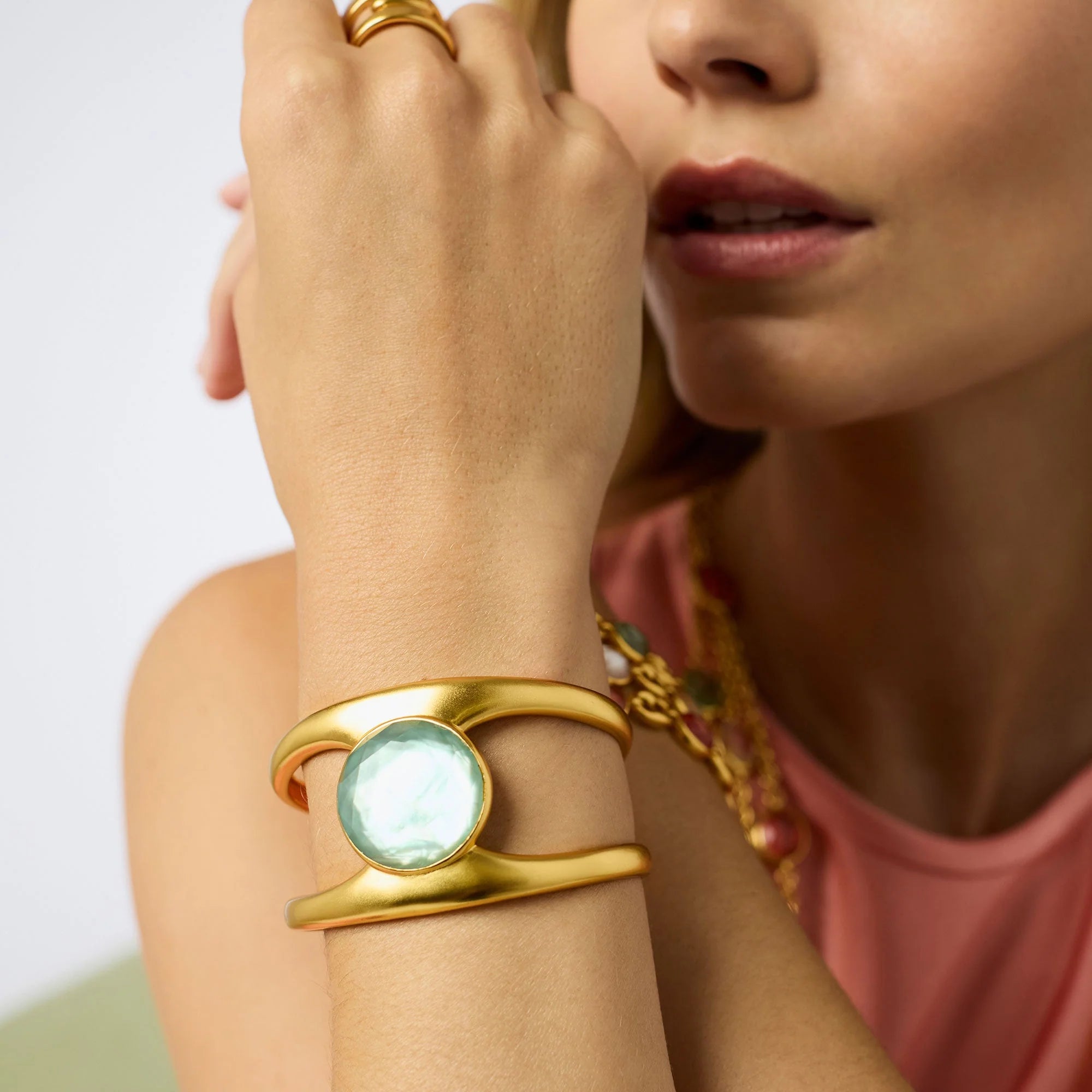 Julie Vos - Laguna Stone Cuff - Iridescent Aquamarine Blue