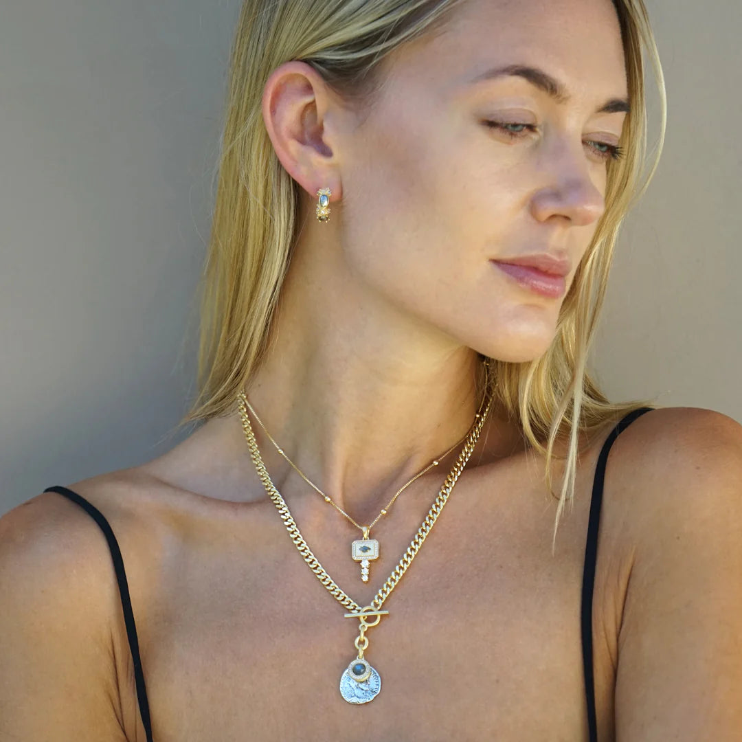 Tat 2 Designs - Mini Gold Mesa Labradorite Charm Necklace