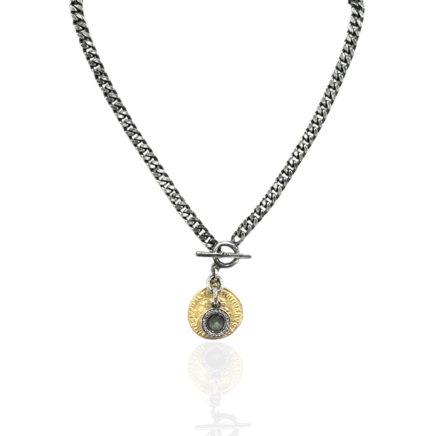 Tat 2 Designs - Mini Vintage Silver Mesa Labradorite Charm Necklace