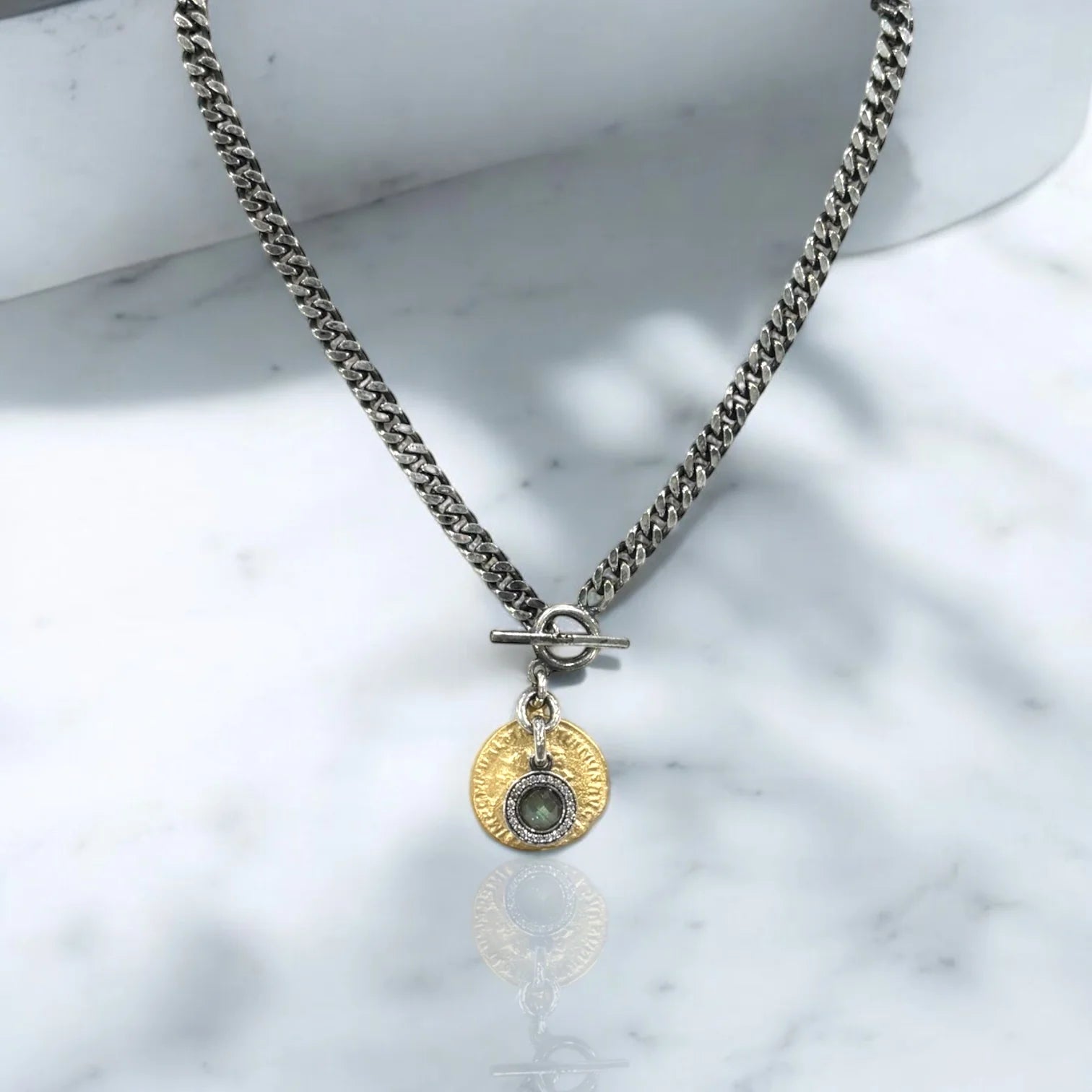 Tat 2 Designs - Mini Vintage Silver Mesa Labradorite Charm Necklace