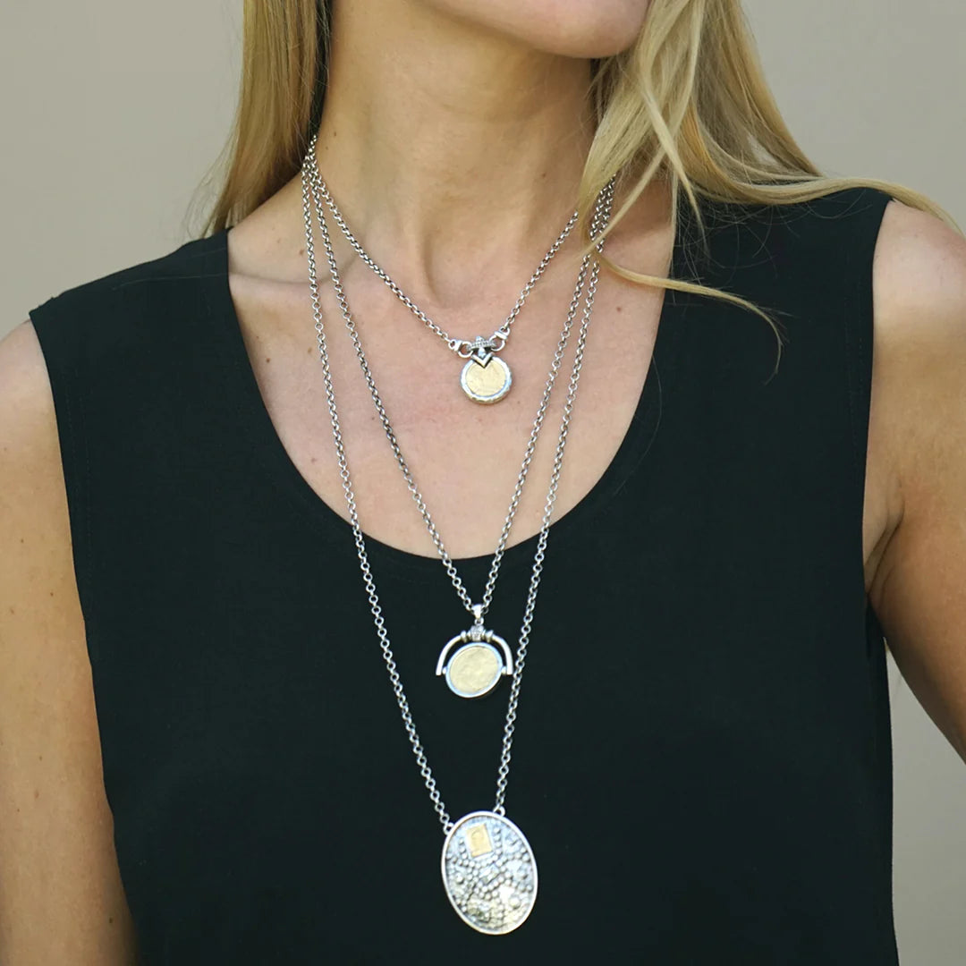 Tat 2 Designs - Vintage Silver Sol Spinner Necklace 28"-30"