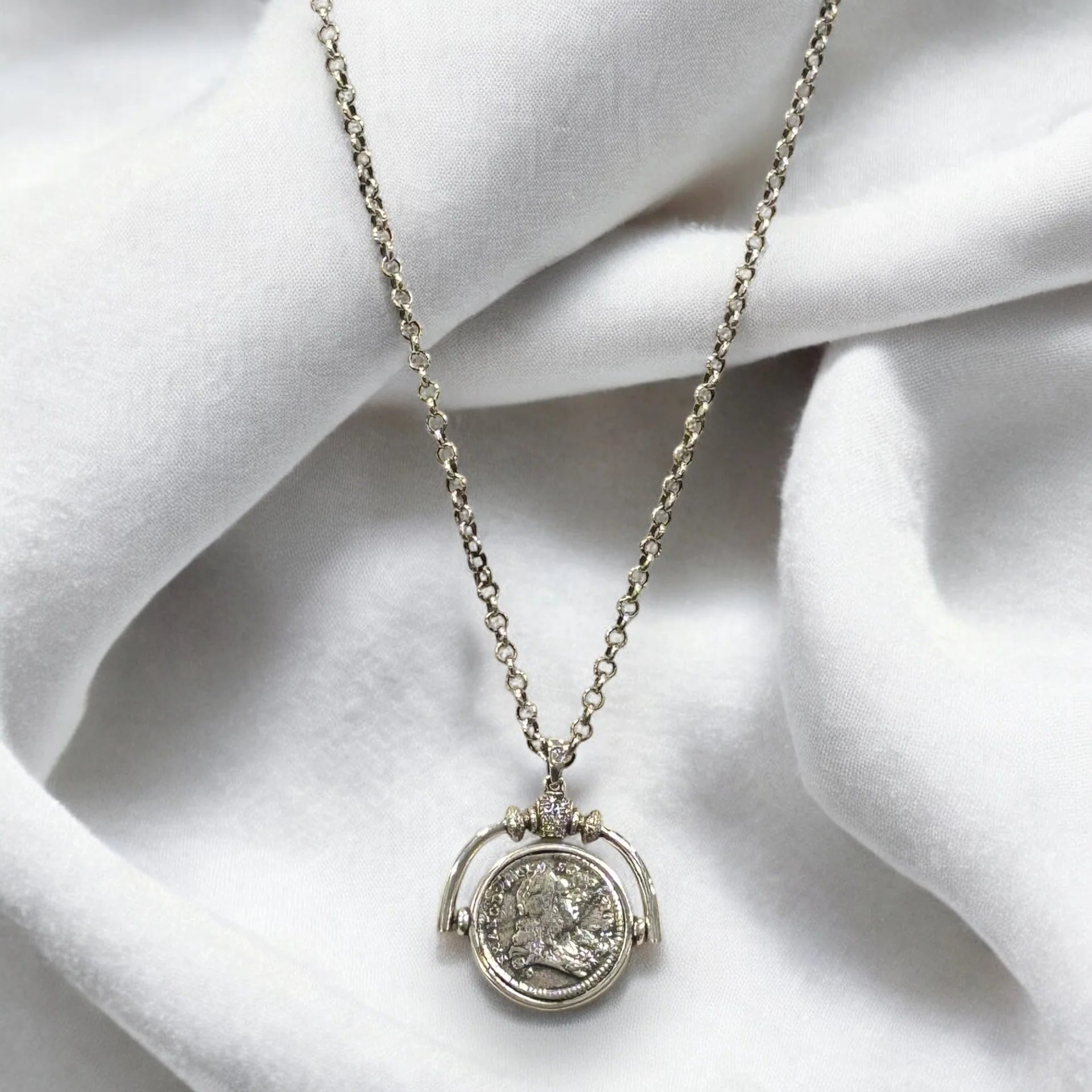 Tat 2 Designs - Vintage Silver Sol Spinner Necklace 28"-30"