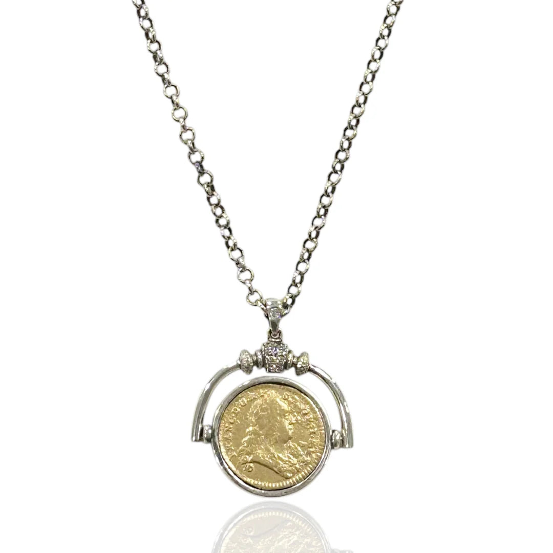 Tat 2 Designs - Vintage Silver Sol Spinner Necklace 28"-30"