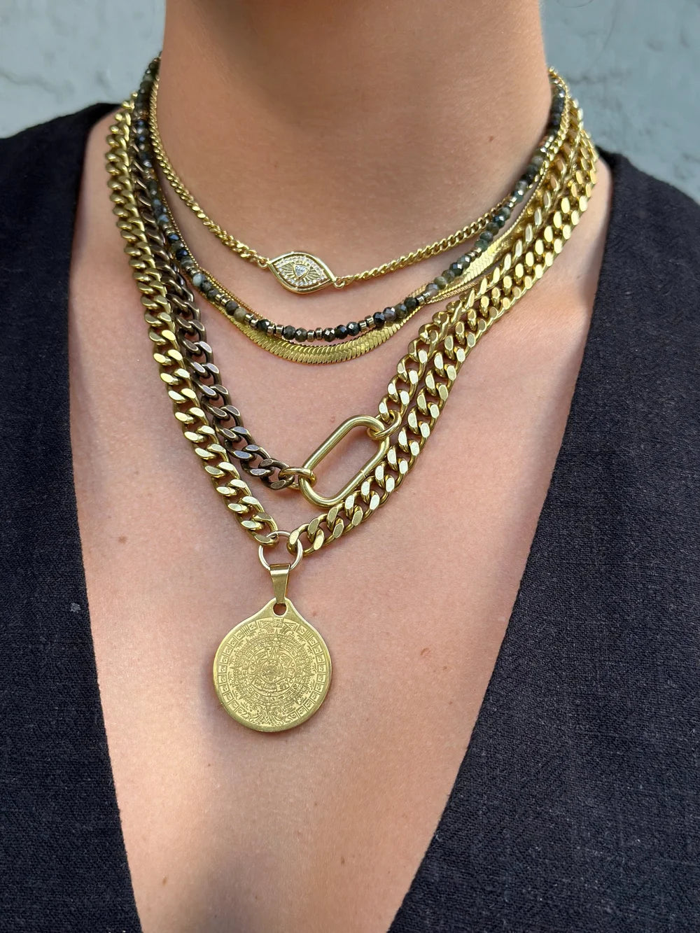 Rachel Nathan Mayan Calendar Curb Necklace (17 inch)