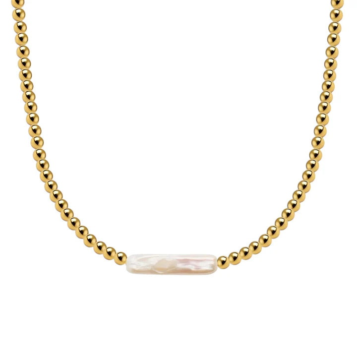 Gold Filled Beaded Necklace with Keishi Pearl