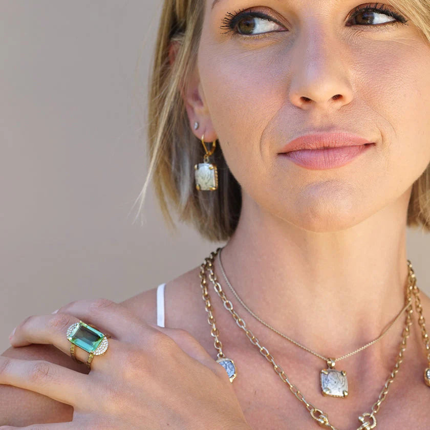 Tat 2 Designs - Gold Kosor Emerald Cut Amethyst & Crystal Cocktail Ring