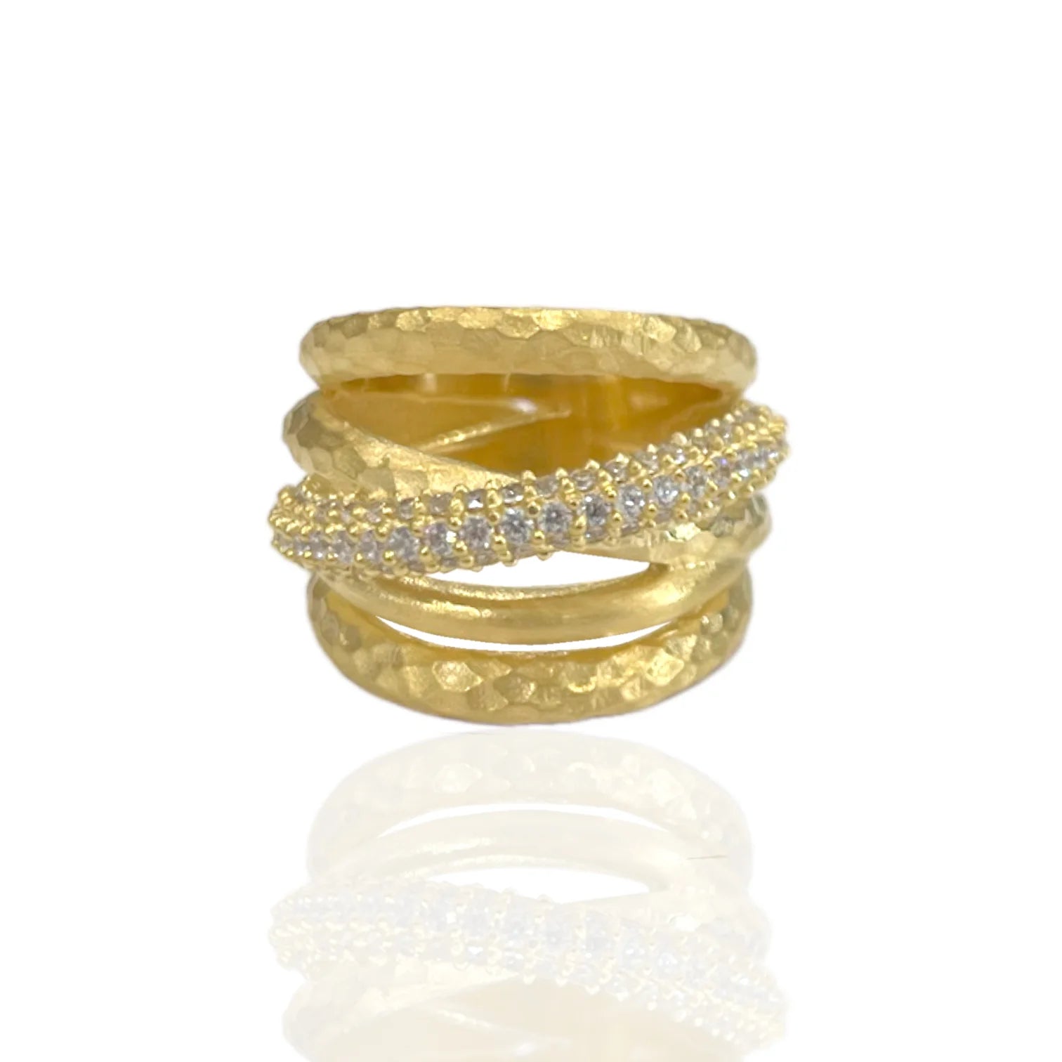 Tat 2 Designs - Gold Almora Layered Band Ring - Size 9
