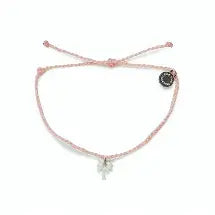 Pura Vida Engraved Mother of Pearl Palm Silver Bracelet - Baby Pink