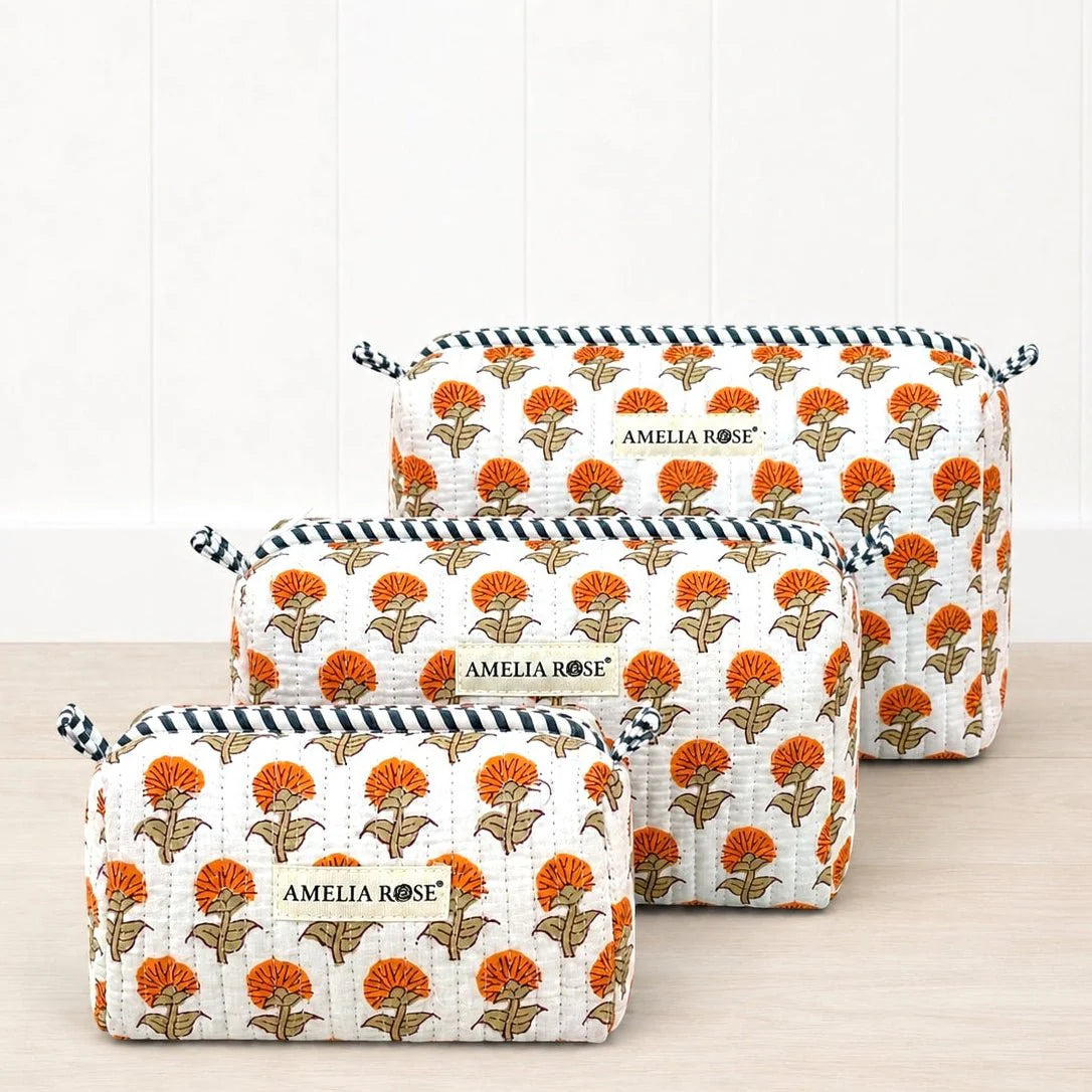 Amelia Rose - Hydrangea Tangerine Cosmetic Pouch - Small