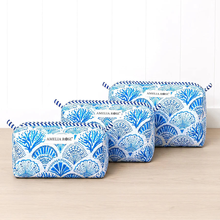 Amelia Rose - Seashells Stripes Cosmetic Pouch - Large