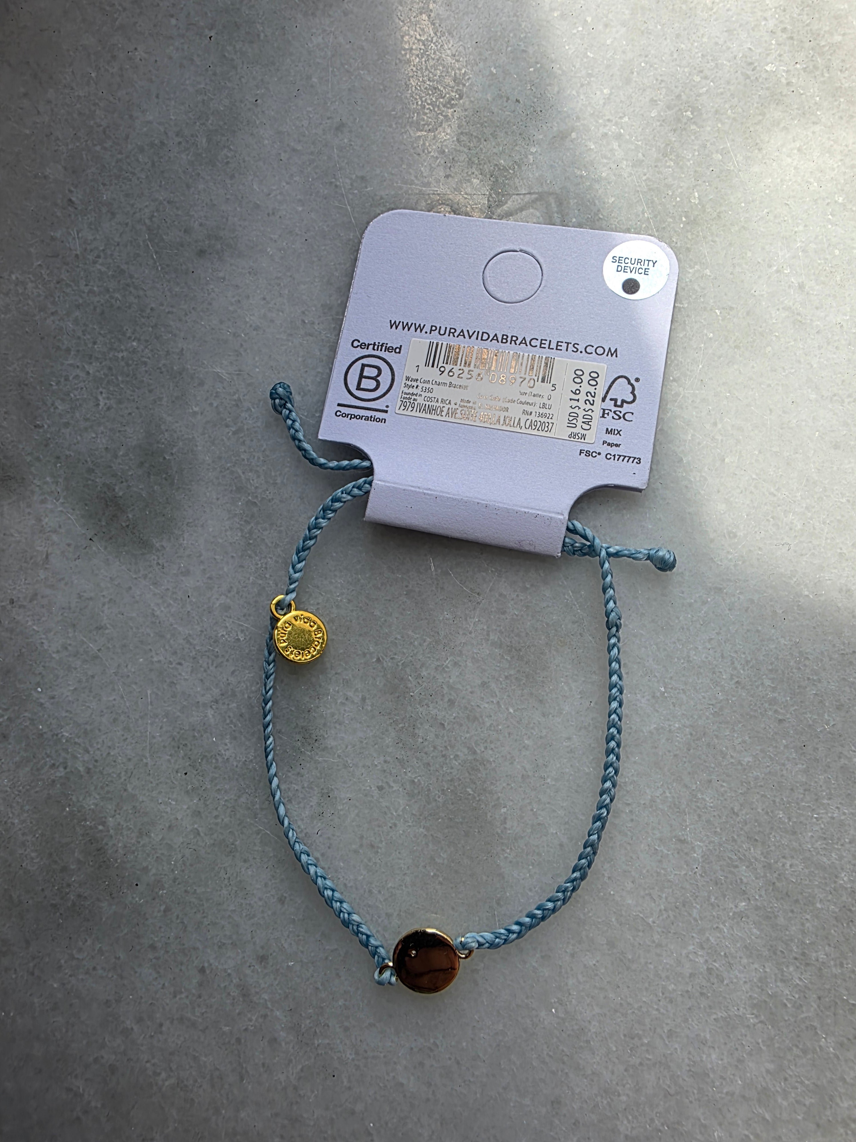 Pura Vida - Wave Coin Charm Bracelet - Light Blue
