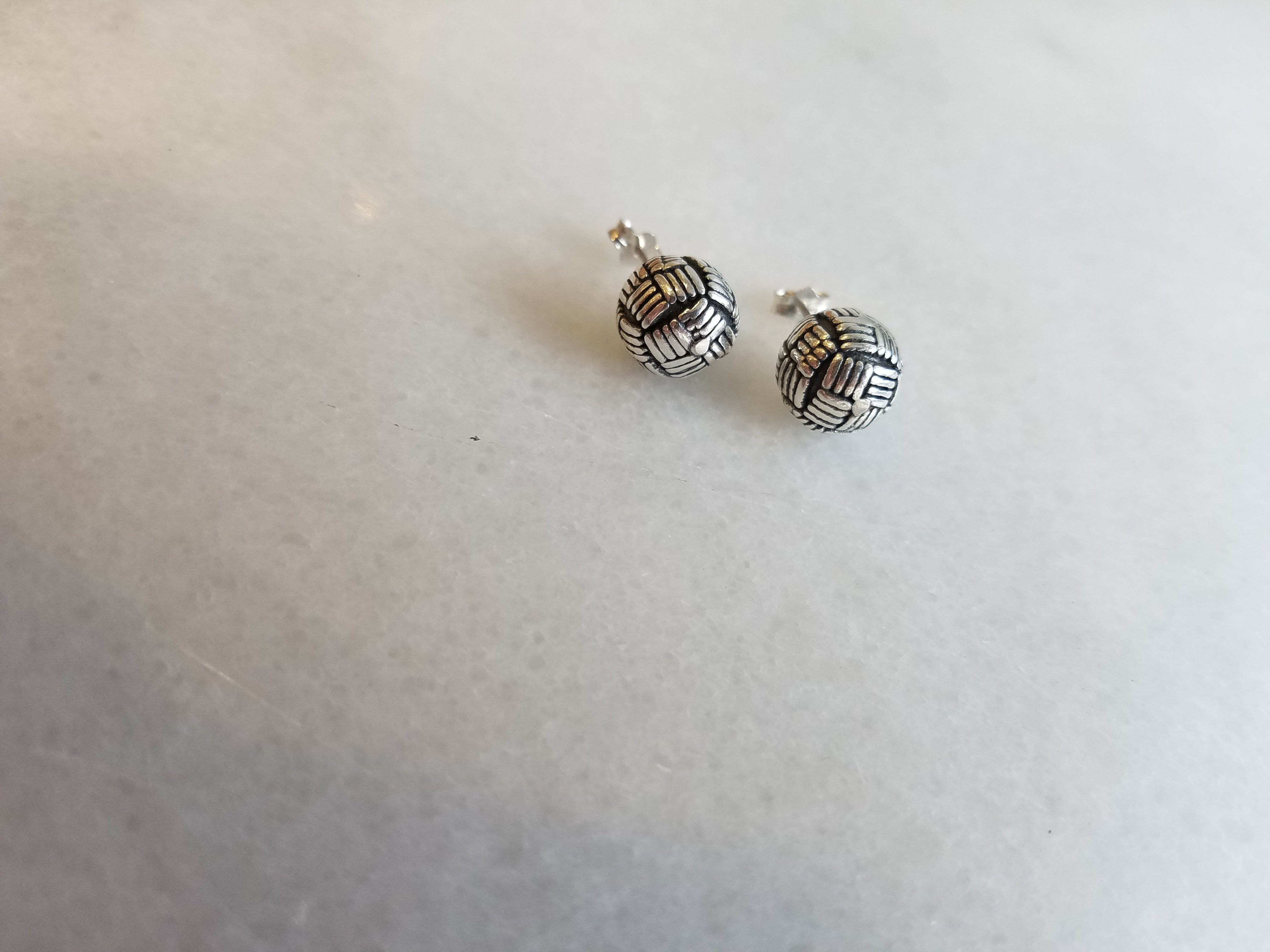 Sterling Silver Basket Weave Ball Studs
