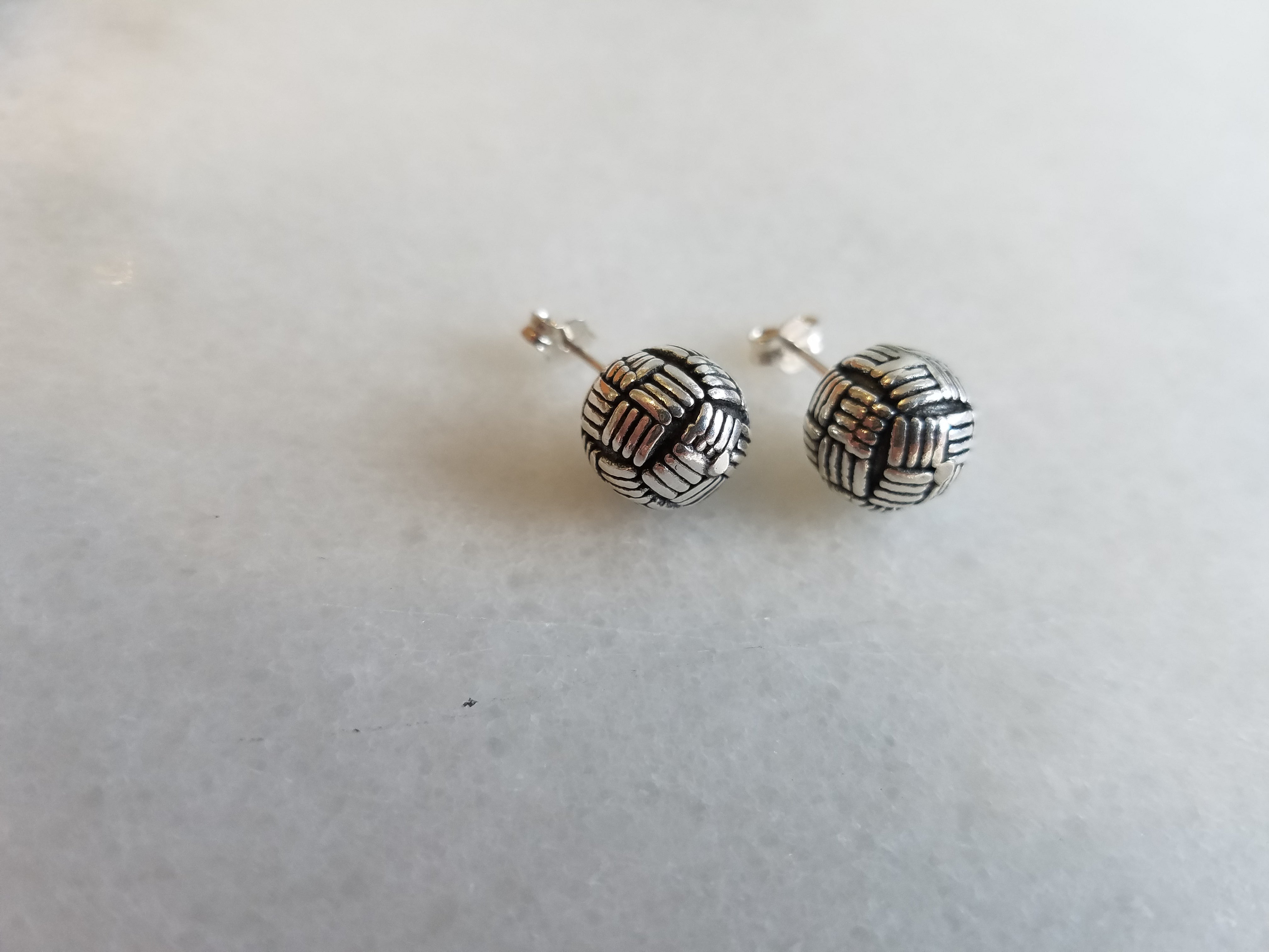 Sterling Silver Basket Weave Ball Studs