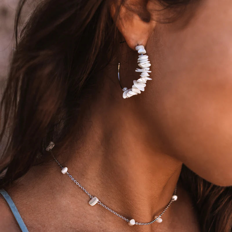 Pura Vida Mother of Pearl Chip Hoop Earrings