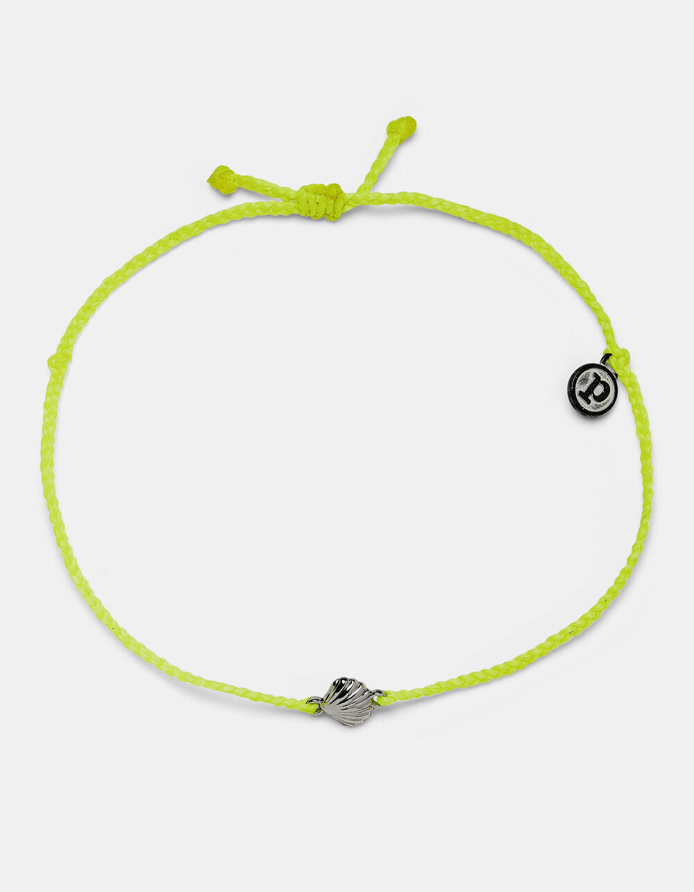 Pura Vida Scallop Charm Silver Anklet in Neon Yellow