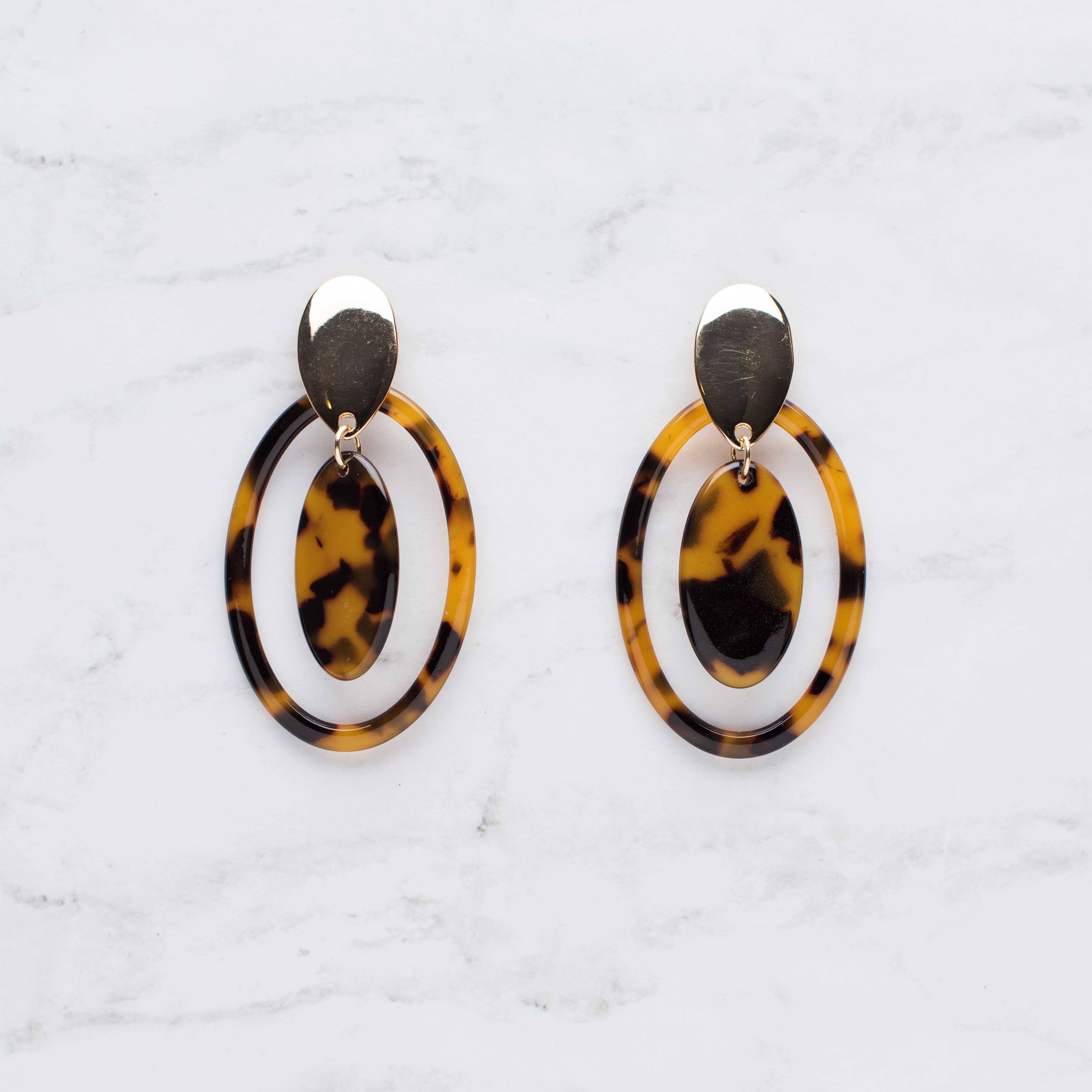 Tortoise Resin Double Oval Earrings