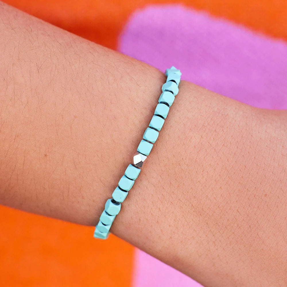 Pura Vida Coated Hematite Stretch Bracelet-Blue