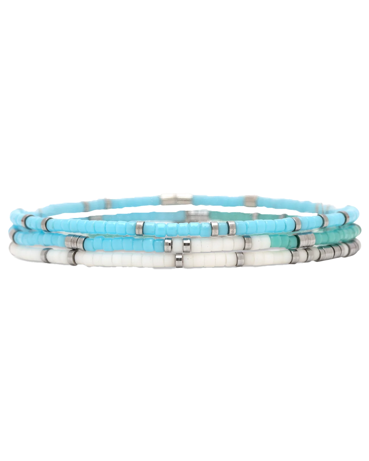 Pura Vida - Mixed Bead GD Stretch Bracelet Set of 3 - SeaFoam Dream