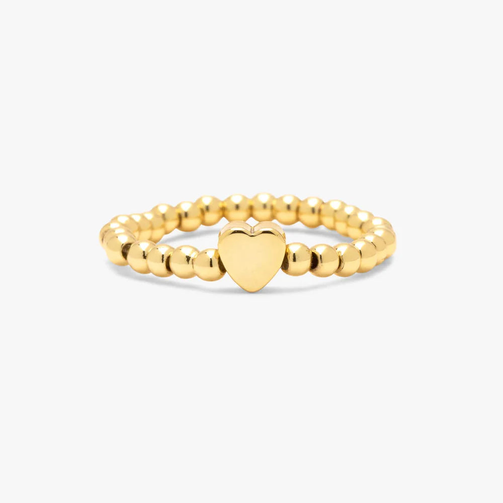Pura Vida Gold Heart Bead Stretch Ring