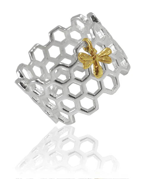 Sikara and Co. Honeycomb Ring with Golden Bee - size 6