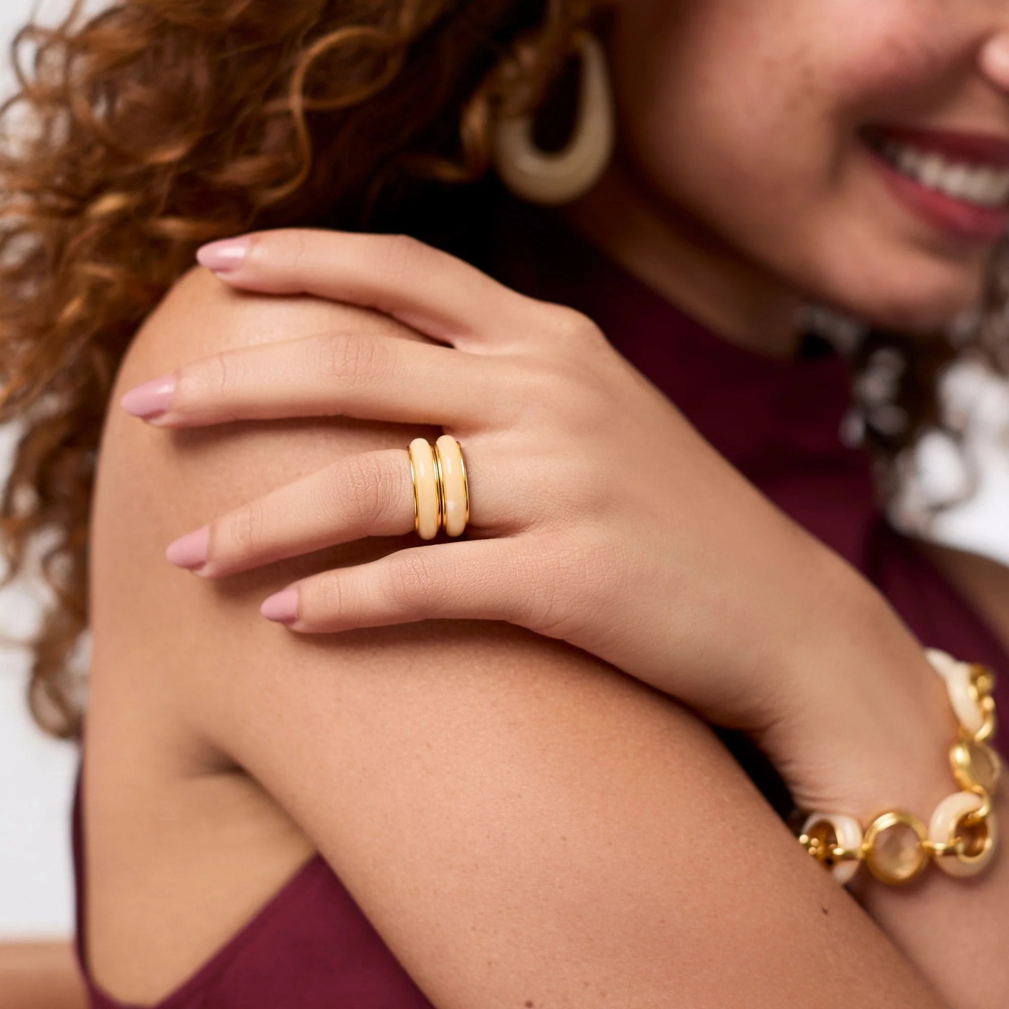 Julie Vos Carnaby Duet Ring - Ivory - Size 6