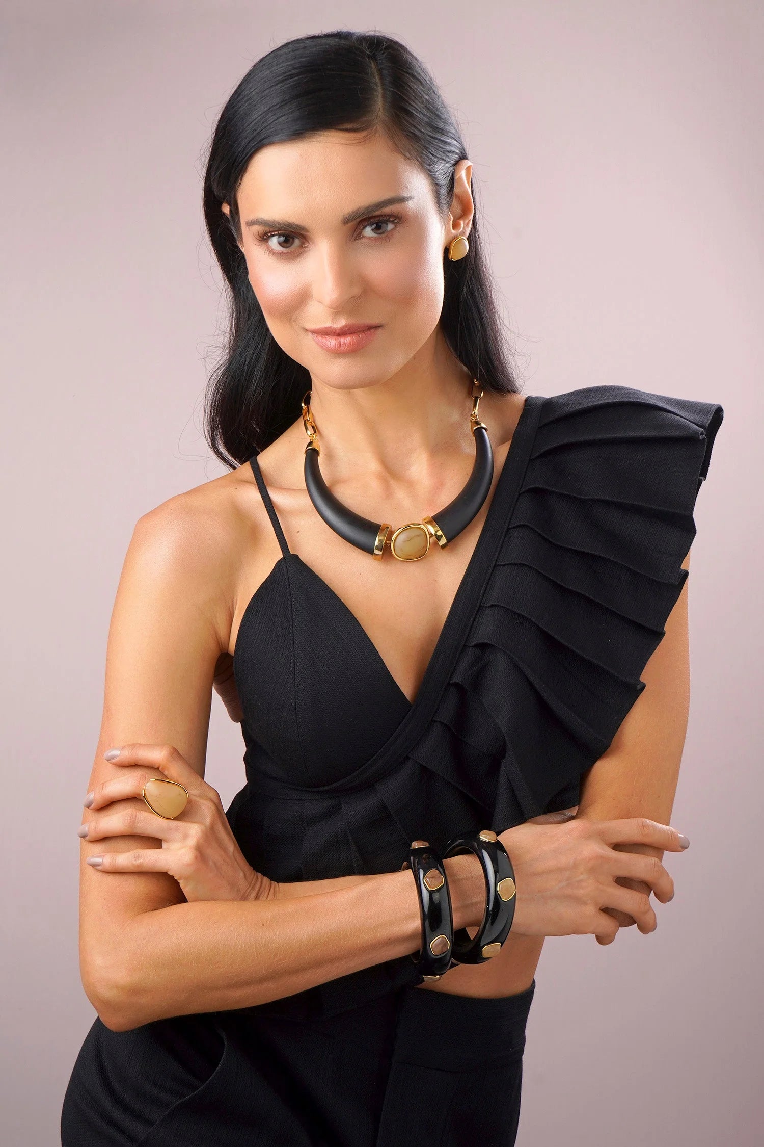 Cristina Sabatini Multi Stone Resin Bangle - Black and Beige