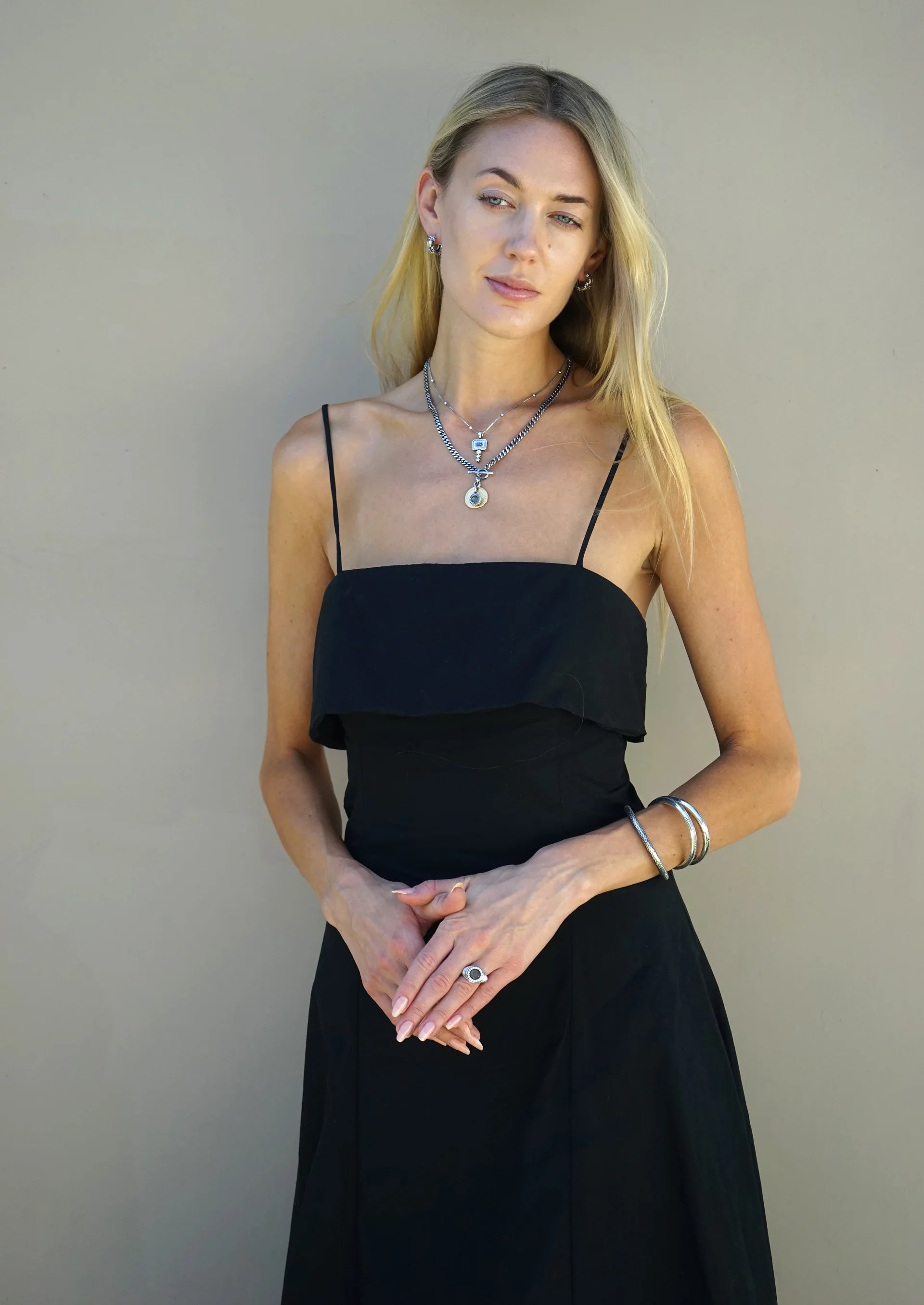 Tat 2 Designs - Mini Vintage Silver Mesa Labradorite Charm Necklace