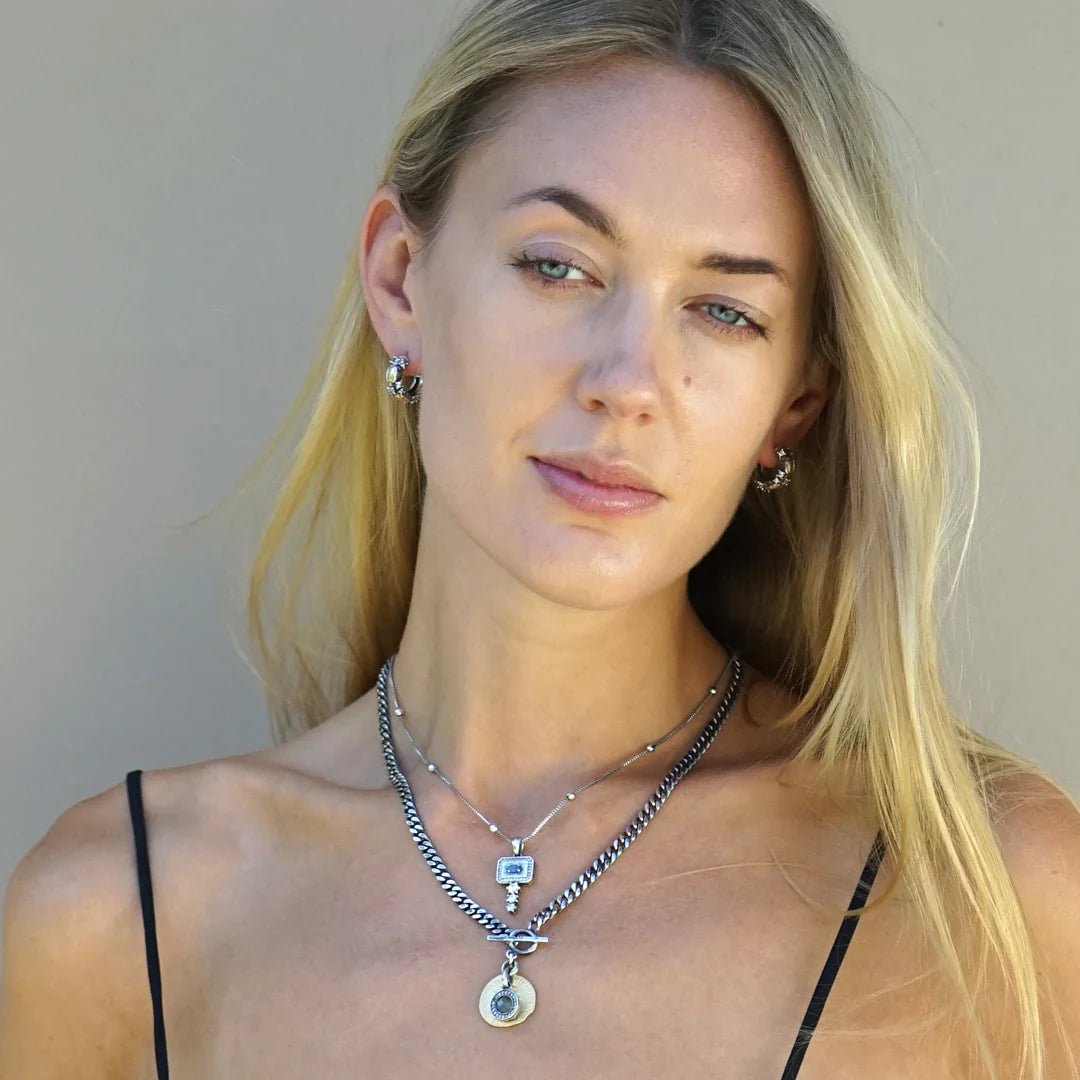 Tat 2 Designs - Mini Vintage Silver Mesa Labradorite Charm Necklace