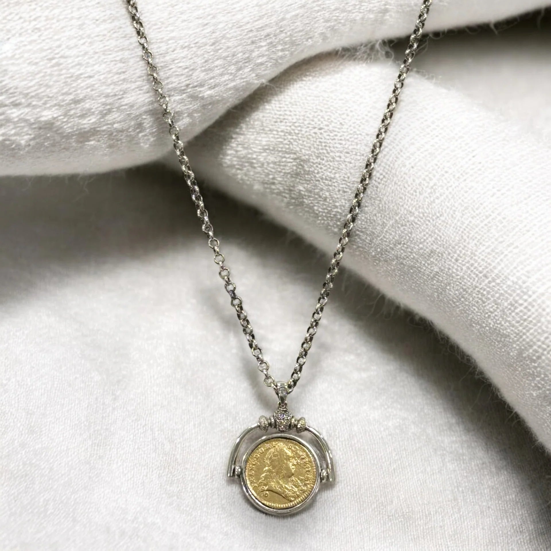 Tat 2 Designs - Vintage Silver Sol Spinner Necklace 28"-30"