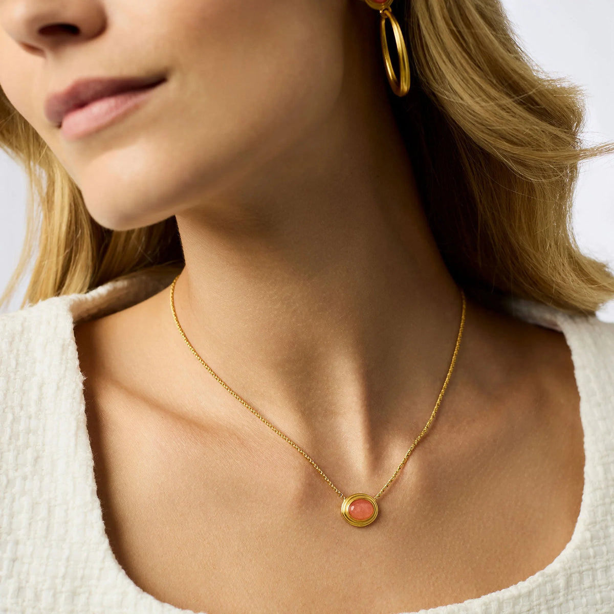 Julie Vos - Portofino Solitaire Necklace - Melon Jade