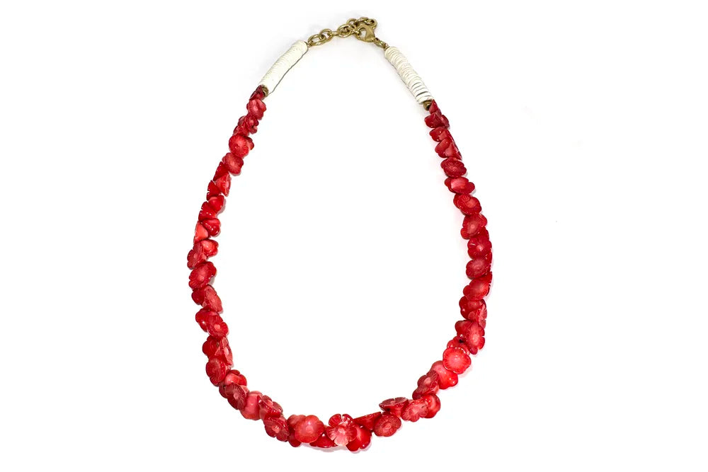 Rachel Nathan - RED BAMBOO CORAL FLORAL LEI  NECKLACE - RED