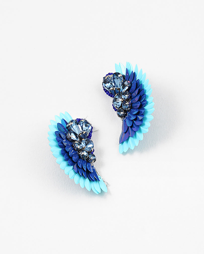 Statement Wing Earrings - Blue