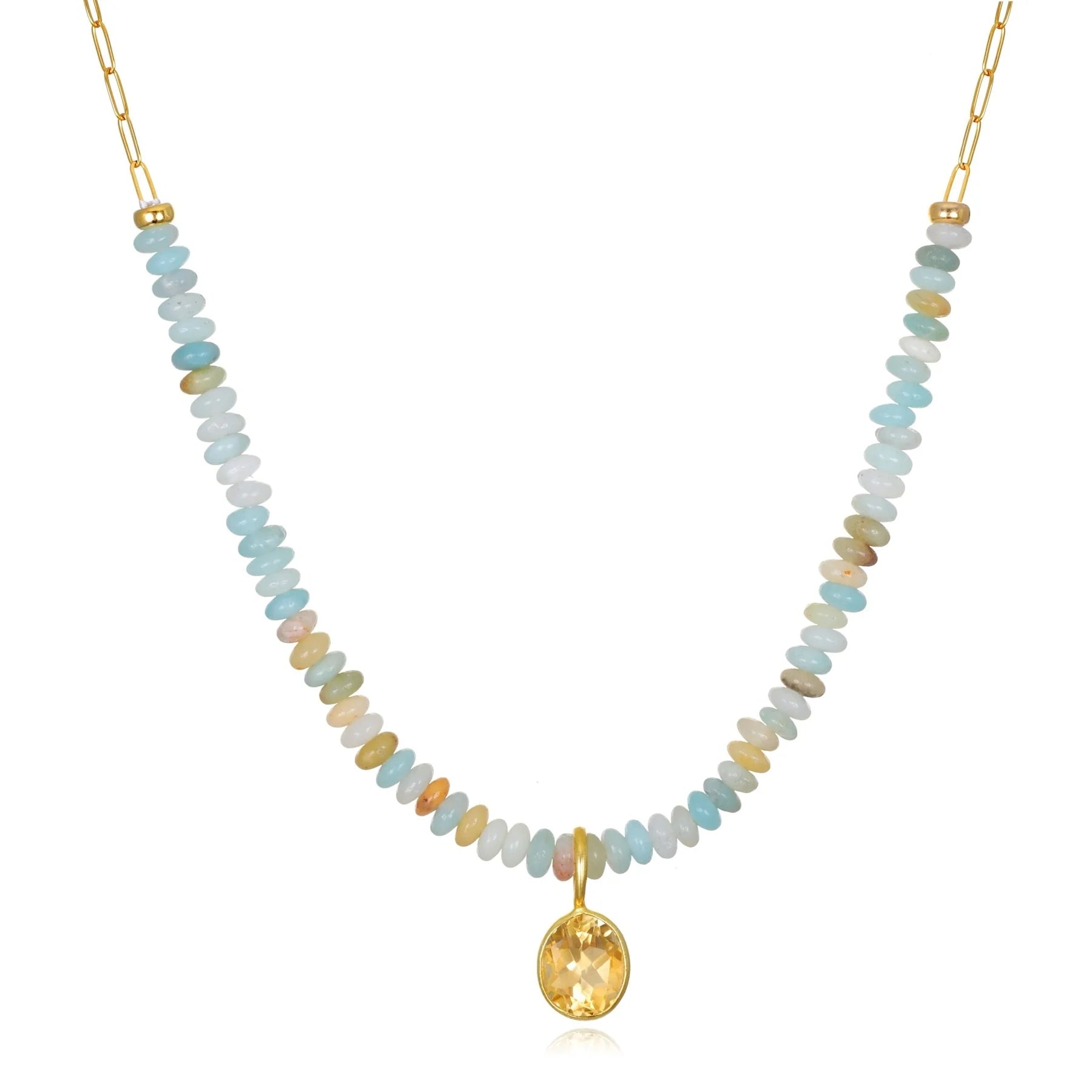 Citrine & amazonite beaded paperclip necklace