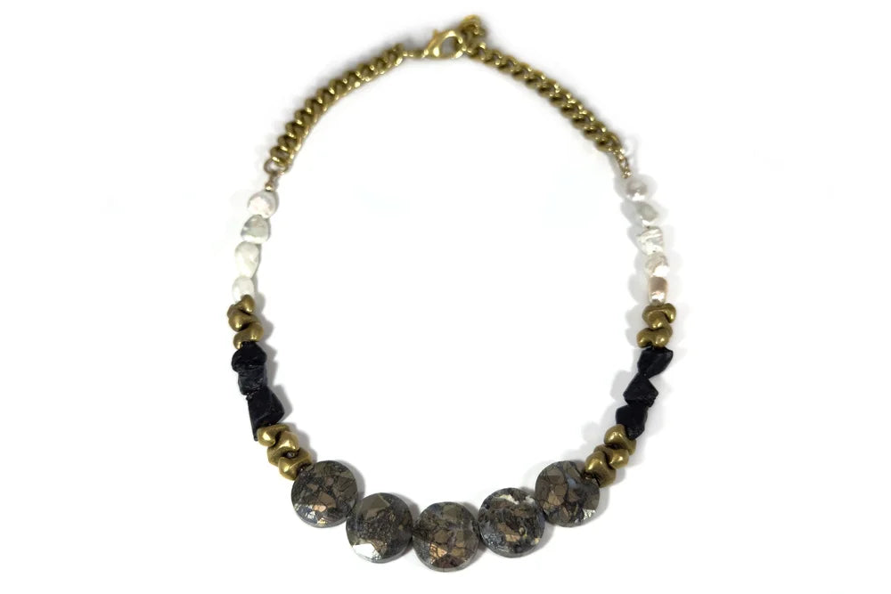 Rachel Nathan -NIPOMO MARCASITE | PEARL | SPINEL NECKLACE