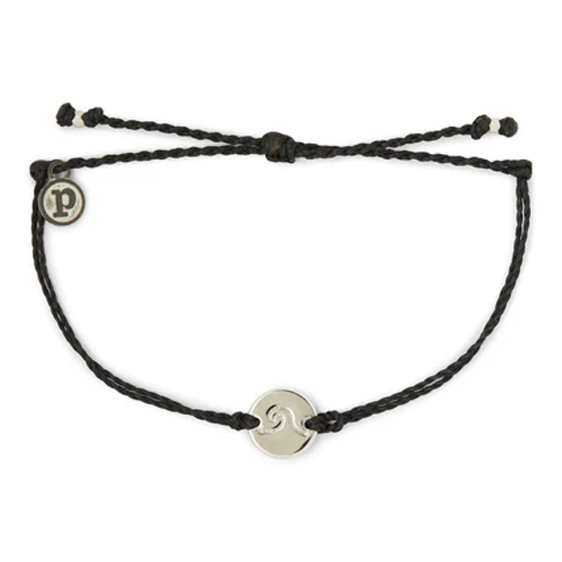 Pura Vida Wave Coin Charm - Silver - Black
