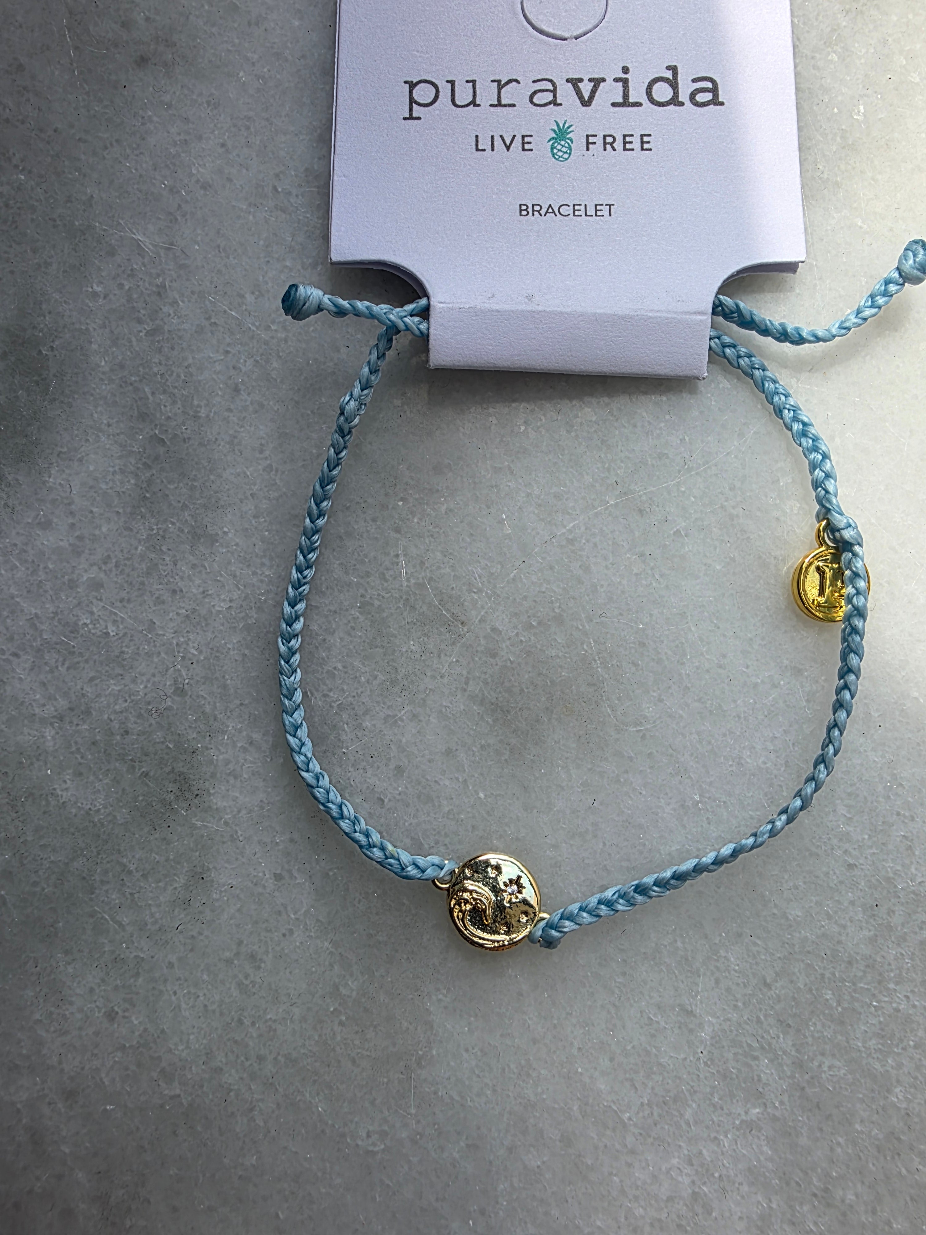 Pura Vida - Wave Coin Charm Bracelet - Light Blue