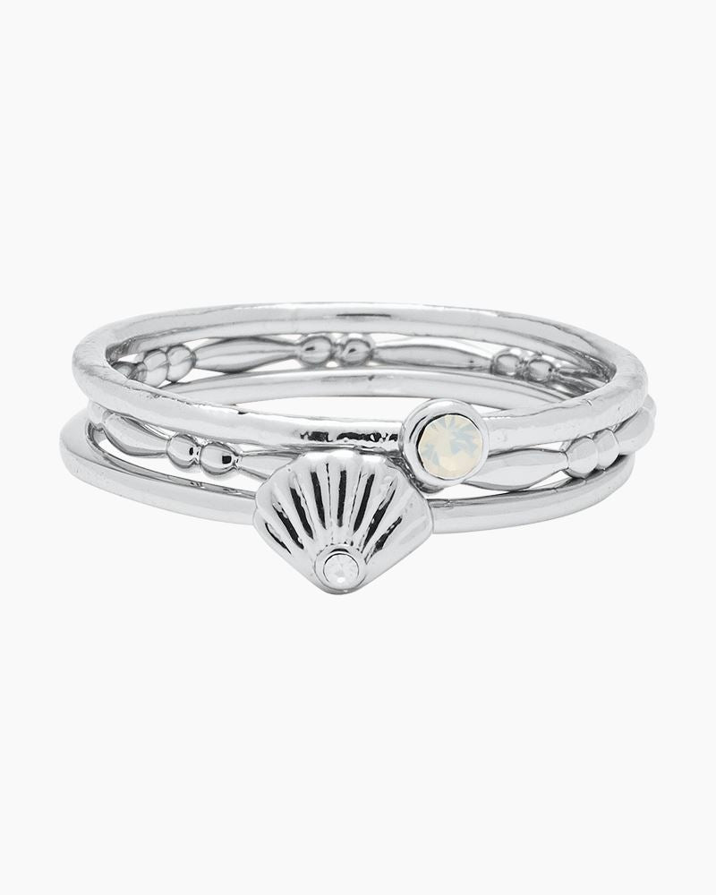 Pura Vida Opal Shell Ring Stack in Silver Size 8