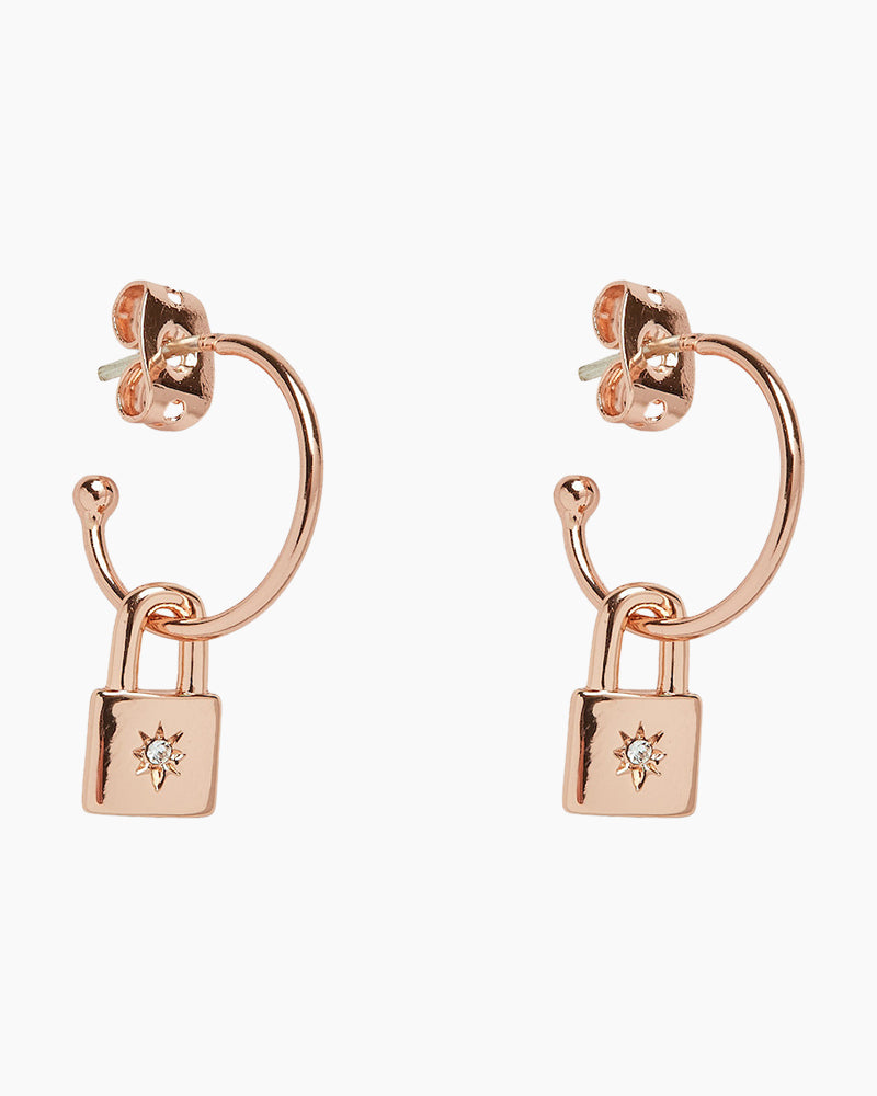 Pura Vida Lock Hoop Earrings in Rose Gold